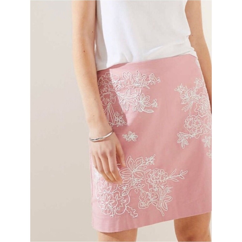Loft pink and white embroidered cotton skirt size 14 NWT